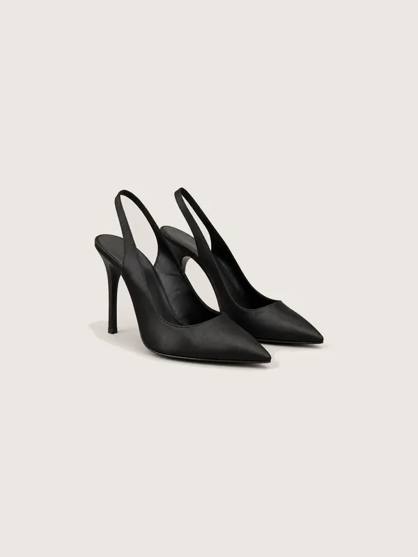 AI-generated product photo of the black slingback stiletto, one of the pieces in the Someone Shop.